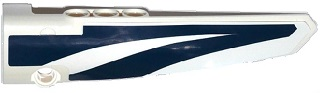 Lego Technic, Panel Fairing # 6 Long Smooth, Side B with White and Dark Blue Decorative Stripes Pattern (Sticker) - Set 42033 / White