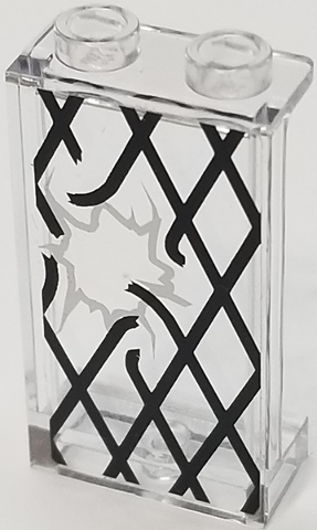 Lego Panel 1 x 2 x 3 with Side Supports - Hollow Studs with Black Window Lattice with Large Broken Section Pattern (Sticker) - Set 75903 / Trans-Clear
