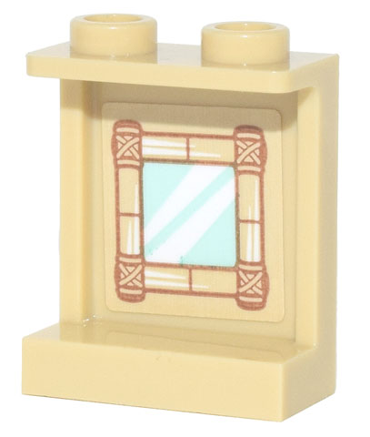 Lego Panel 1 x 2 x 2 with Side Supports - Hollow Studs with Bamboo Window Frame and Glass with Reflections Pattern (Sticker) - Set 41700