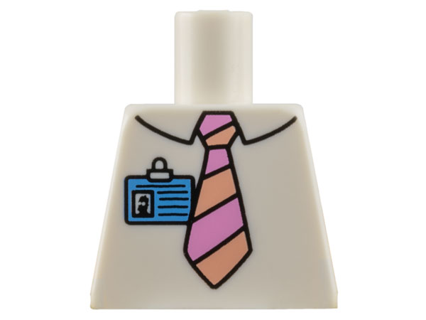 Lego Torso Simpsons Shirt with Collar, Bright Pink and Light Nougat Striped Tie, Medium Blue ID Badge Pattern / White