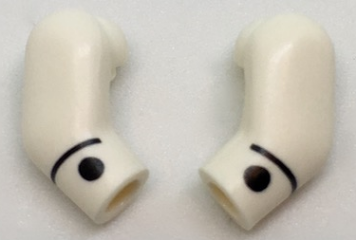 Lego Arm, (Matching Left and Right) Pair with Black Cuffs and Buttons Pattern / White