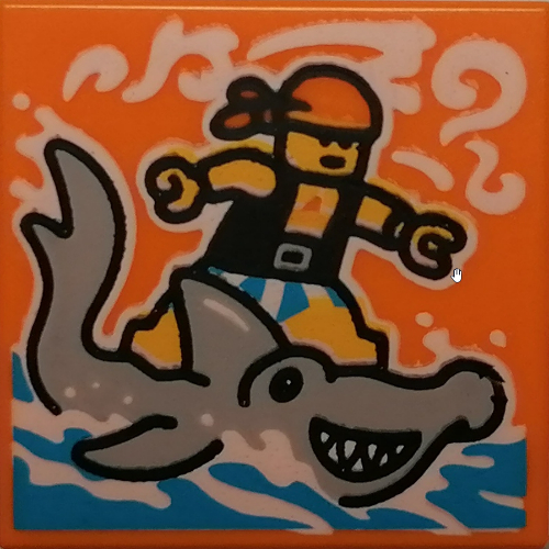 Lego Tile 2 x 2 with Shark Surfer Print (43114-1) / Orange