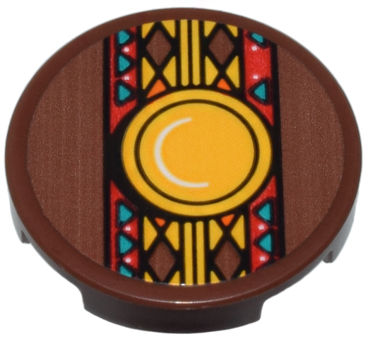 Lego Tile, Round 2 x 2 with Bottom Stud Holder with Red, Orange, Reddish Brown, Dark Turquoise Table Cloth and Bright Light Orange Round Plate Pattern (Sticker) - Set 40583