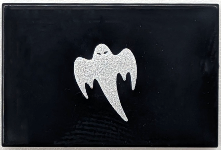 Lego Tile 2 x 3 with Silver Koenigsegg Ghost Logo Pattern / Black