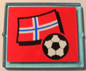 Lego Glass for Window 1 x 4 x 3 with Flag of Norway and Soccer Ball on Red Background Pattern (Sticker) - Set 3407 / Trans-Light Blue