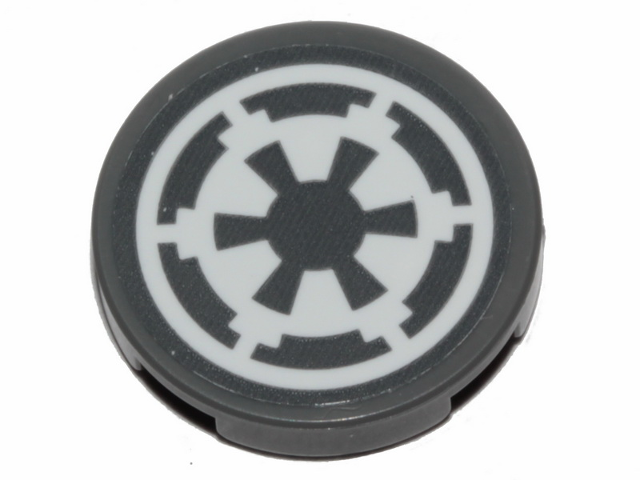Lego Tile, Round 2 x 2 with Bottom Stud Holder with White SW Imperial Logo Pattern (Sticker) - Set 75262