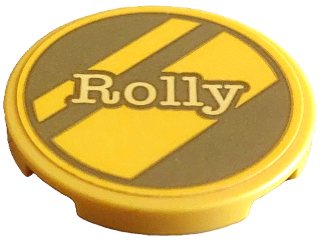 Lego Tile, Round 3 x 3 with Gold Dalmatian Dog Tag with Diagonal Stripes and Bright Light Yellow 'Rolly' Pattern (Sticker) - Set 43269