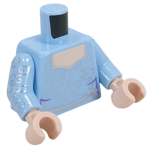 Lego Torso, Silver Decorations Print, Bright Light Blue Arms, Light Nougat Hands