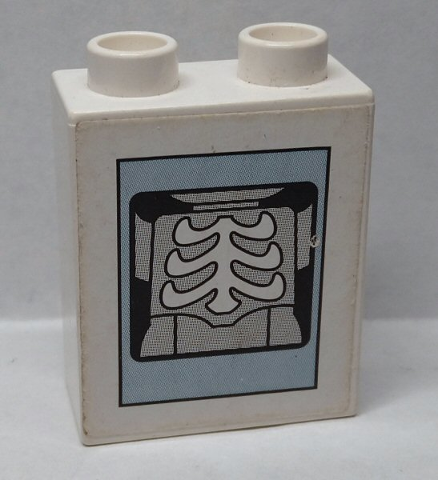 Lego Duplo, Brick 1 x 2 x 2 with X-Ray Skeleton Pattern (Sticker) - Set 9226