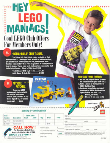 Lego 1993 Insert - Member Special Offers Builders Club (62-124)