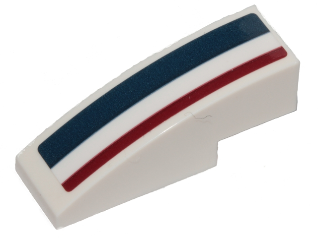 Lego Slope, Curved 3 x 1 with Dark Blue, White, and Dark Red Stripes Pattern Left (Sticker) - Sets 75205 / 75290 / White