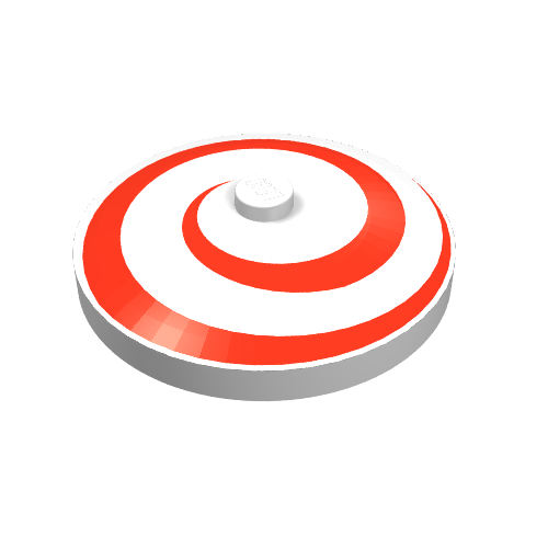 Lego Dish 4 x 4 Inverted [Radar] with Red Spiral Print / White
