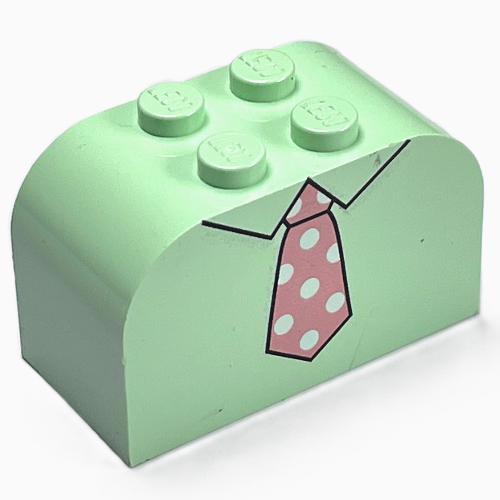 Lego Brick Curved 2 x 4 x 2 Double with Necktie Pink Print / Light Green
