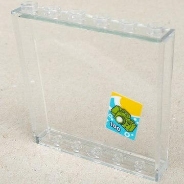Lego Panel 1 x 6 x 5 with '100' and Lime Waterproof Camera on Sign Pattern (Sticker) - Set 41315 / Trans-Clear