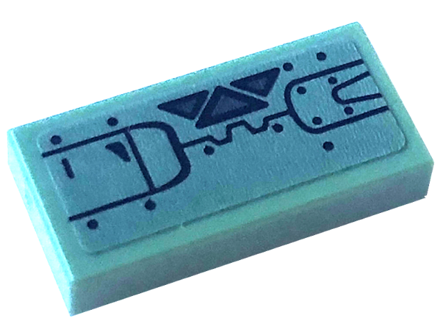 Lego Tile 1 x 2 with Black Rivets, Lines, and Dark Bluish Gray Triangles Pattern Side A (Sticker) - Set 75571 / Sand Green