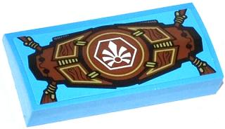 Lego Slope, Curved 2 x 4 x 2/3 with Bottom Tubes with White Chima Logo in Hexagon on Tied Wooden Armor Components Pattern (Sticker) - Set 70008
