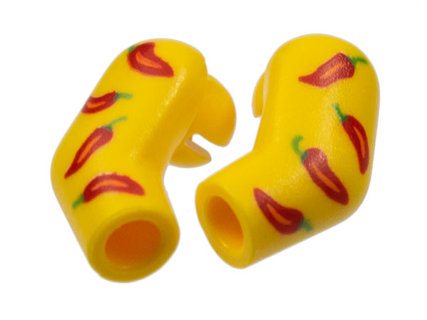 Lego Arm, (Matching Left and Right) Pair with Red Peppers Pattern / Yellow