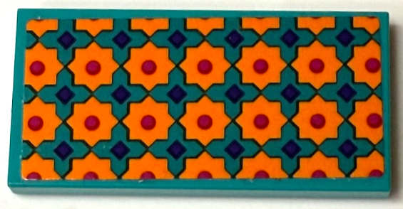 Lego Tile 2 x 4 with Blanket with Orange Stars, Dark Purple Squares and Magenta Dots Geometric Pattern (Sticker) - Set 43231