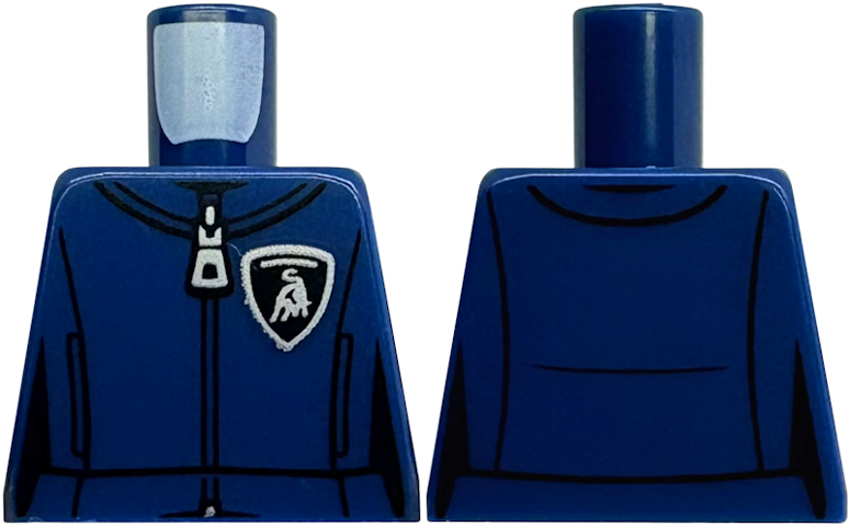 Lego Torso Female Racing Suit Silver Zipper and Lamborghini Logo, Black Trim Pattern / Dark Blue