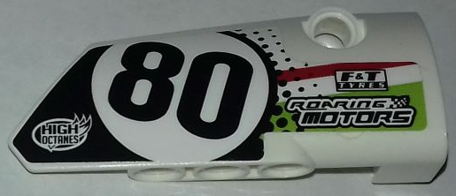 Lego Technic, Panel Fairing # 4 Small Smooth Long, Side B with Number 80, Sponsorship Logos and Black, Lime and Red Styling Pattern (Sticker) - Set 42065 / White