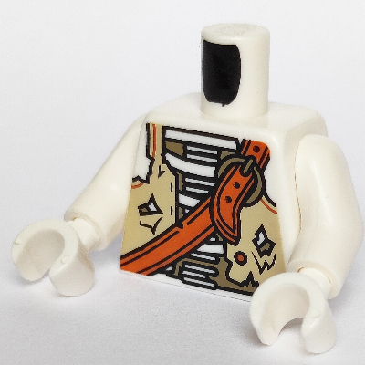 Lego Torso Tan Vest, Dark Orange Crossbelt, Skeleton Print, White Arms, White Hands