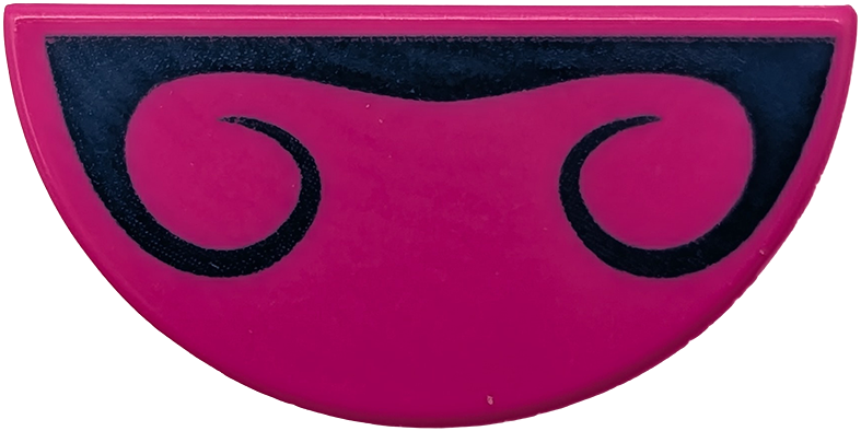 Lego Tile, Round 1 x 2 Half with Dark Blue Nostrils Outline Pattern / Magenta