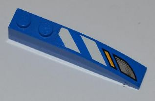 Lego Slope, Curved 6 x 1 with 2 Studs with Blue and White Danger Stripes and Headlights Pattern Model Left (Sticker) - Sets 7970 / Blue