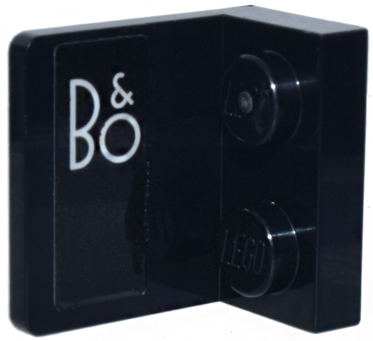 Lego Bracket 1 x 2 - 2 x 2 Inverted with White 'B&O' Logo Pattern Model Left Side (Sticker) - Set 77242