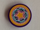 Lego Tile, Round 2 x 2 with Bottom Stud Holder with Star and Floral Ornament Pattern (Sticker) - Set 41313