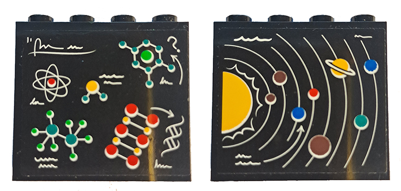Lego Brick 1 x 4 x 3 with Diagrams of Sun, Solar System, Atom and Molecules Pattern on Both Sides (Stickers) - Set 60329