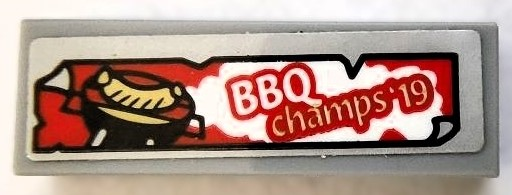 Lego Tile 1 x 3 with 'BBQ champs'19' and Hot Dog on Grille Pattern (Sticker) - Set 70436 / Light Bluish Gray