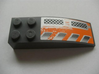 Lego Slope, Curved 6 x 2 with Checkered Plates and Silver / Orange Pattern Model Left (Sticker) - Set 8137
