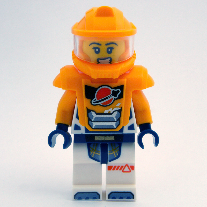 Lego Astronaut, White Spacesuit, Bright Light Orange Armor and Helmet