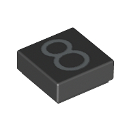 Lego Tile 1 x 1 with Silver Number 8 Print / Black