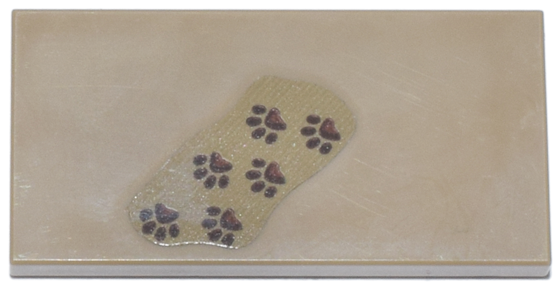 Lego Tile 2 x 4 with 6 Reddish Brown Paw Prints Pattern (Sticker) - Set 21341 / Dark Tan