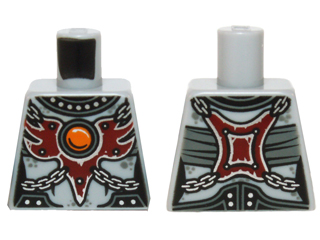 Lego Torso Chima Female Outline with Chains, Dark Red Armor and Orange Round Jewel (Fire Chi) Pattern / Light Bluish Gray