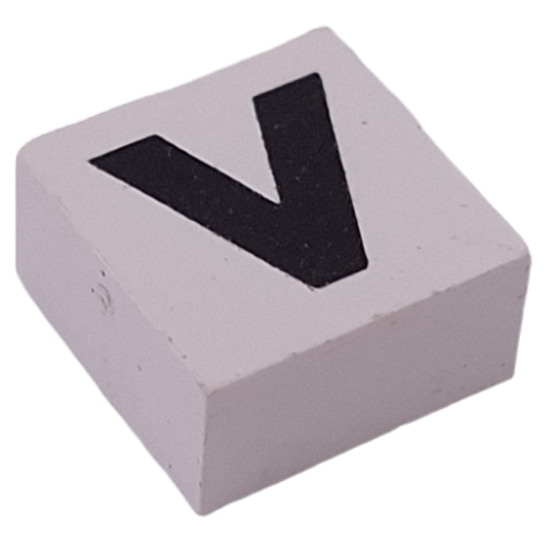 Lego Modulex Tile 2 x 2 with Black 'V' Print, Black Internal Lining, White Dot