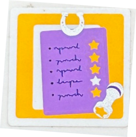 Lego Tile 2 x 2 with Medium Lavender Clipboard with Stars and Silver Horseshoe on Bright Light Orange Background Pattern (Sticker) - Set 41057 / White