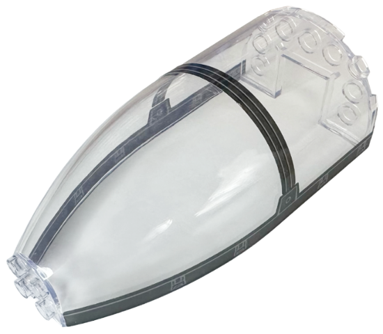Lego Cone Half 6 x 4 x 10 (Elliptic Paraboloid) with Black SW A-wing Starfighter - UCS Cockpit Window Frame with Dark Bluish Gray Lines Pattern (Stickers) - Set 75275 / Trans-Clear