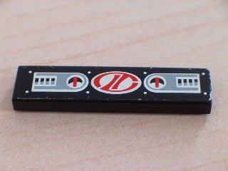 Lego Tile 1 x 4 with 2 Gauge Panels and Red Stylized 'LT' on White Oval Racing Logo Pattern (Sticker) - Set 8408