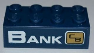Lego Brick 2 x 4 with 'BANK' and City Bank Logo Pattern (Sticker) - Set 3661