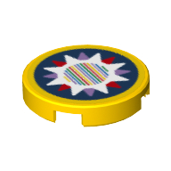 Lego Tile Round 2 x 2 with Lavender/Red/White Star and Barcode Print (Sticker) / Yellow