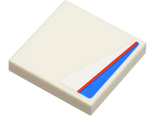 Lego Tile 2 x 2 with Red Line on Blue and White Pattern Model Left Side (Sticker) - Set 8125 / White