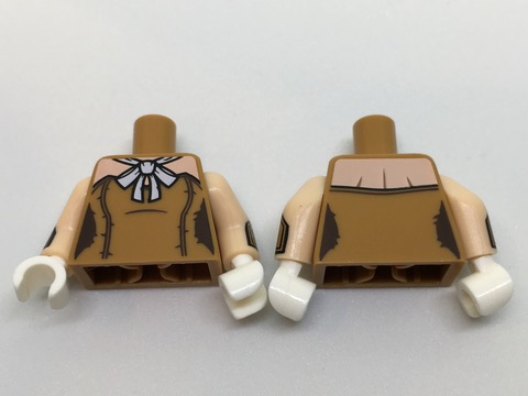 Lego Torso Batman Female Outline with Light Nougat Shoulders and White Bow Pattern / Light Nougat Arms with Button Cuffs Pattern / White Hands