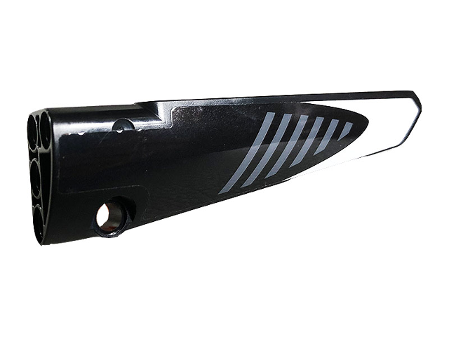 Lego Technic, Panel Fairing # 6 Long Smooth, Side B with Gray Stripes and White Pattern (Sticker) - Set 42096 / Black