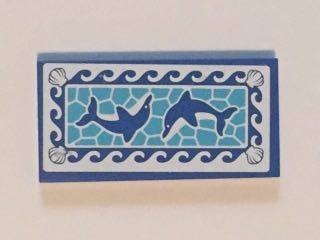 Lego Tile 2 x 4 with Blue Dolphins Pool Mosaic Pattern (Sticker) - Set 41101 / Blue