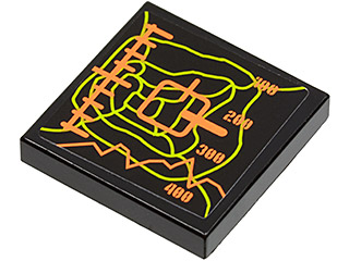 Lego Tile 2 x 2 with Orange and Lime Elevation Display Pattern (Sticker) - Set 8960 / Black