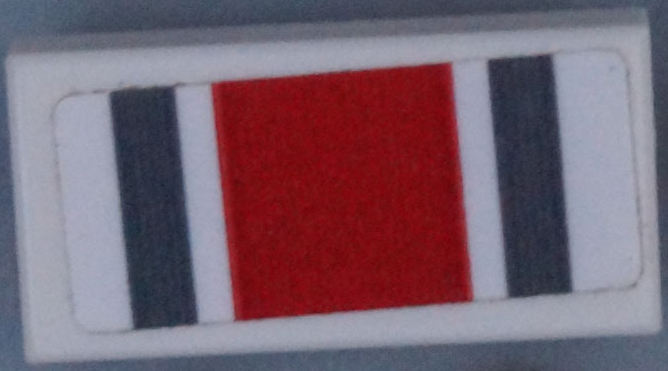 Lego Tile 1 x 2 with Red Square and Dark Bluish Gray Stripes Pattern (Sticker) - Set 60145 / White