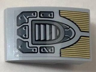 Lego Slope, Curved 3 x 2 with Dark Bluish Gray Vent Grille, Gold Decoration and Dark Bluish Gray Panels Pattern (Sticker) - Set 76099