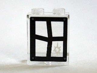 Lego Panel 1 x 2 x 2 with Side Supports - Hollow Studs with Black Window Frame Bent with Hole in Bottom Right Pane Pattern Model Left Side (Sticker) - Set 75904